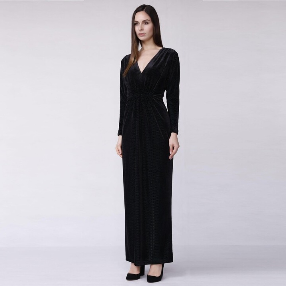Long Sleeve Velvet V-Neck Maxi Dress